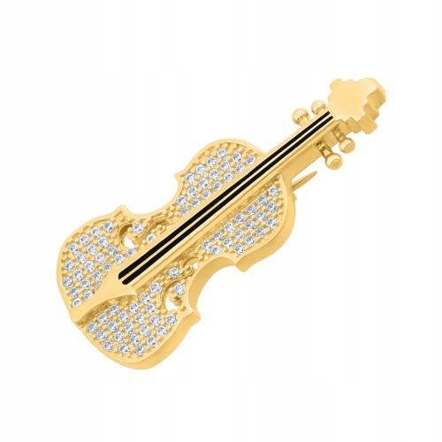 Brož ze zlata 585 s motivem houslí zdobená zirkony jako dárek
