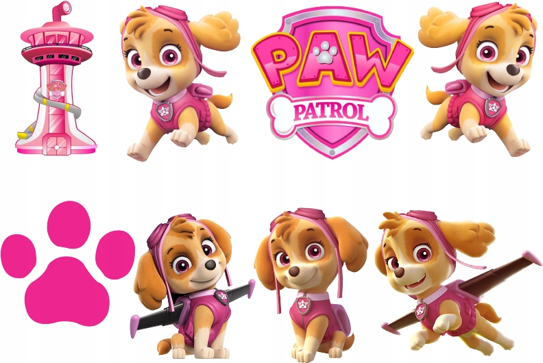 MEGA ZESTAW OPŁATEK NA TORT PSI PATROL SKYE SKY + 8szt POSTACI + TEKST Kolor wielokolorowy