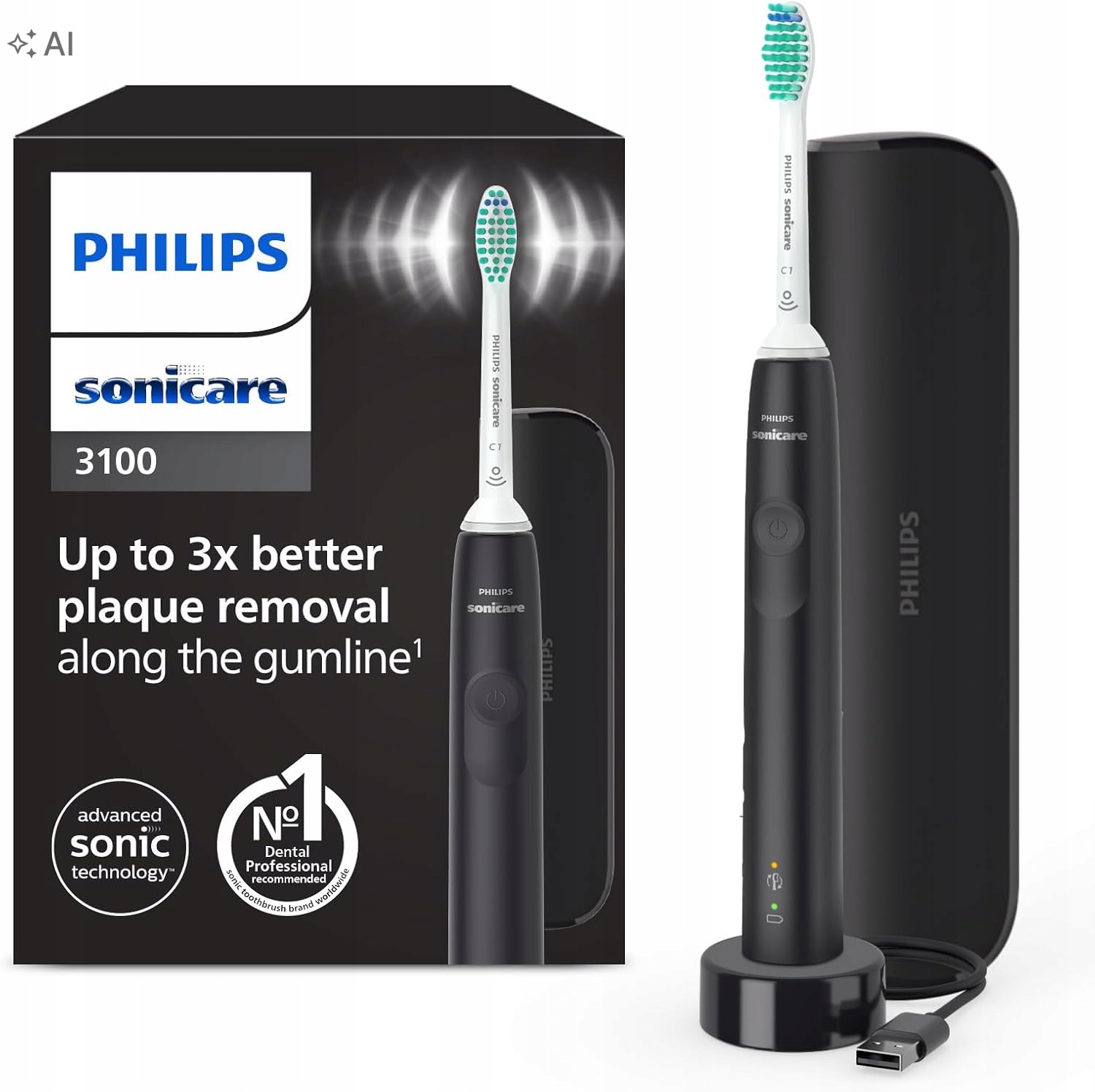 Philips Sonicare 3100 szczoteczka soniczna C1 ProResults czarna HX3673/14