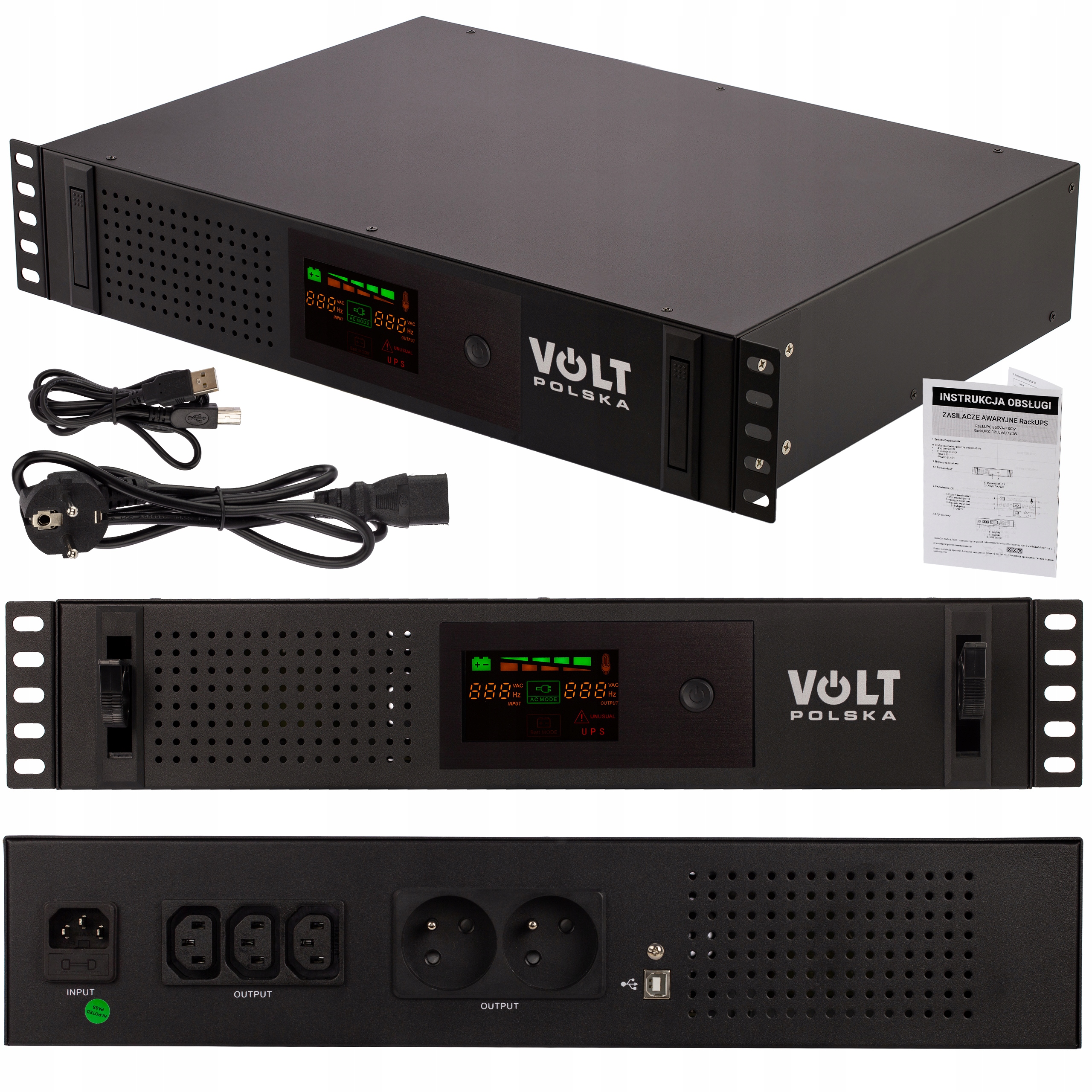Zasilacz awaryjny UPS Volt Polska 1200VA 720W 2x7Ah RackUPS 2xEU 3xIEC C13