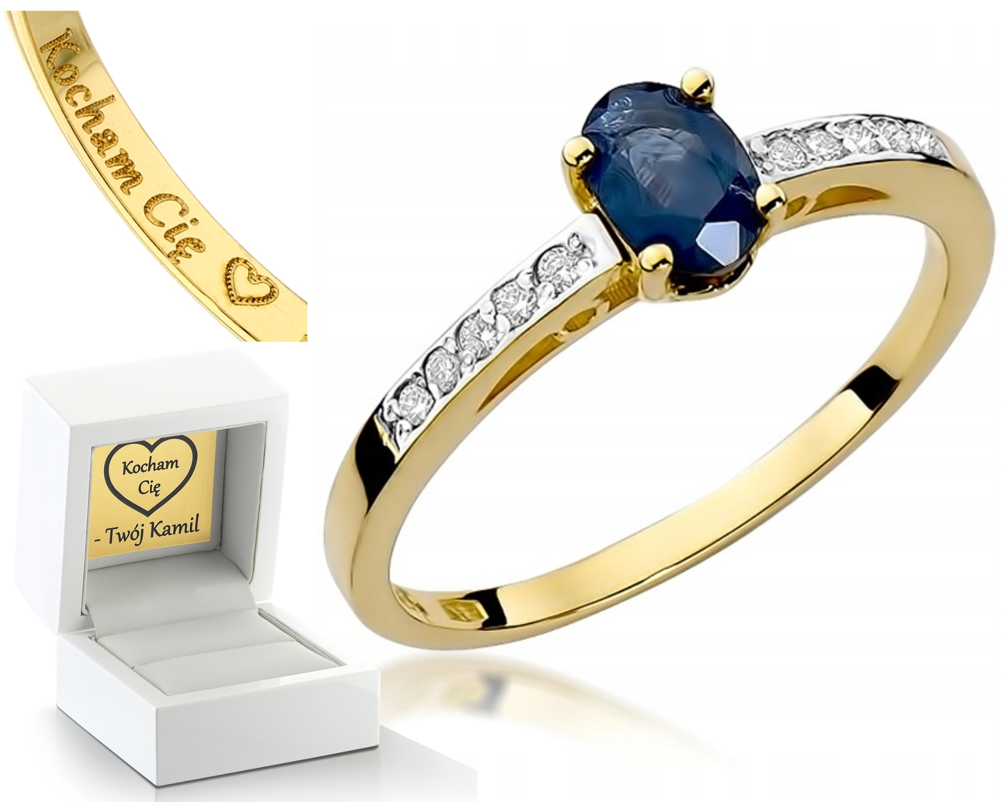 Zlatý Prstýnek Safírového Briliantu Gravírování Bonus