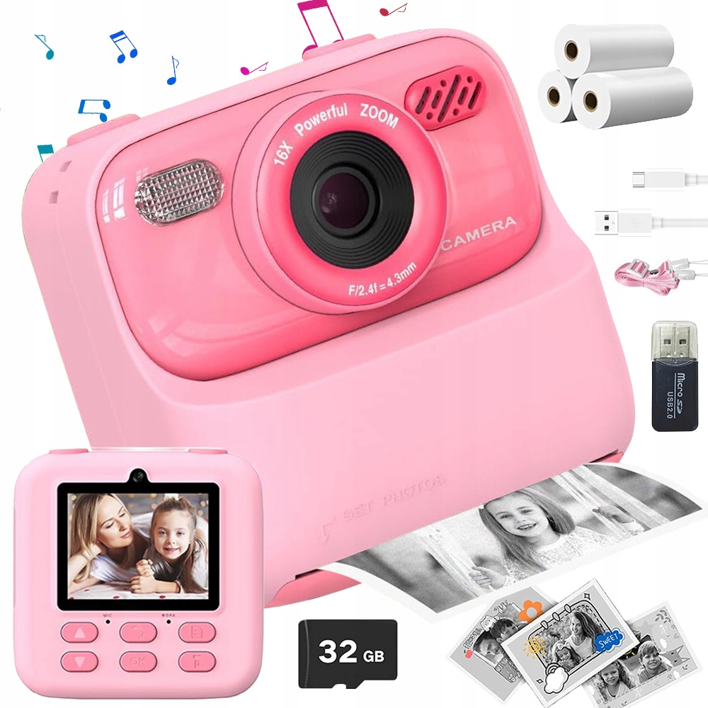 Digitální Instantní Fotoaparáty Pro Děti Dvojitý Fotoaparát 1080P Růžový