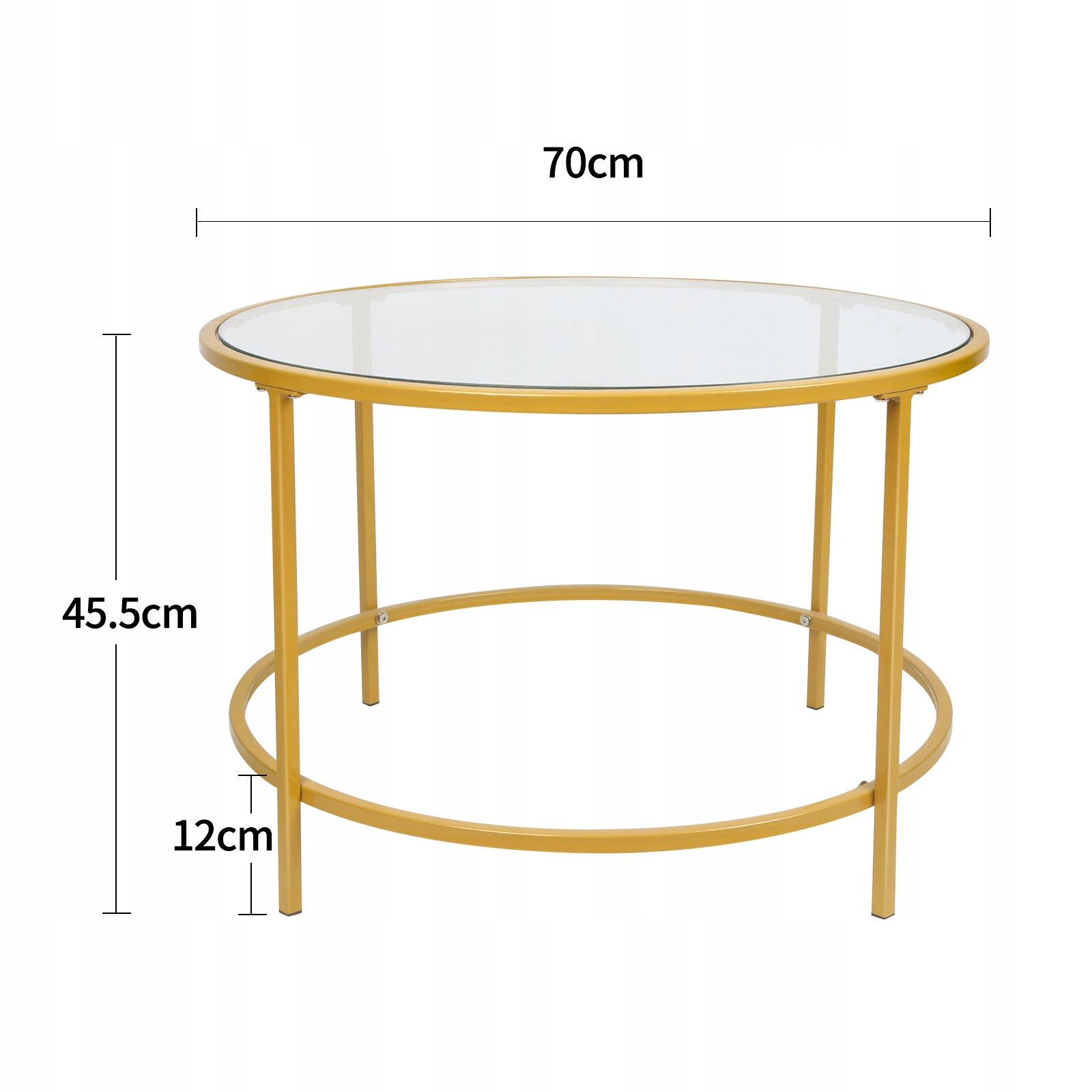 Stolik na sofę okrągły Stolik kawowy szklany do salonu Złoty 70x70x45,5cm Marka inna