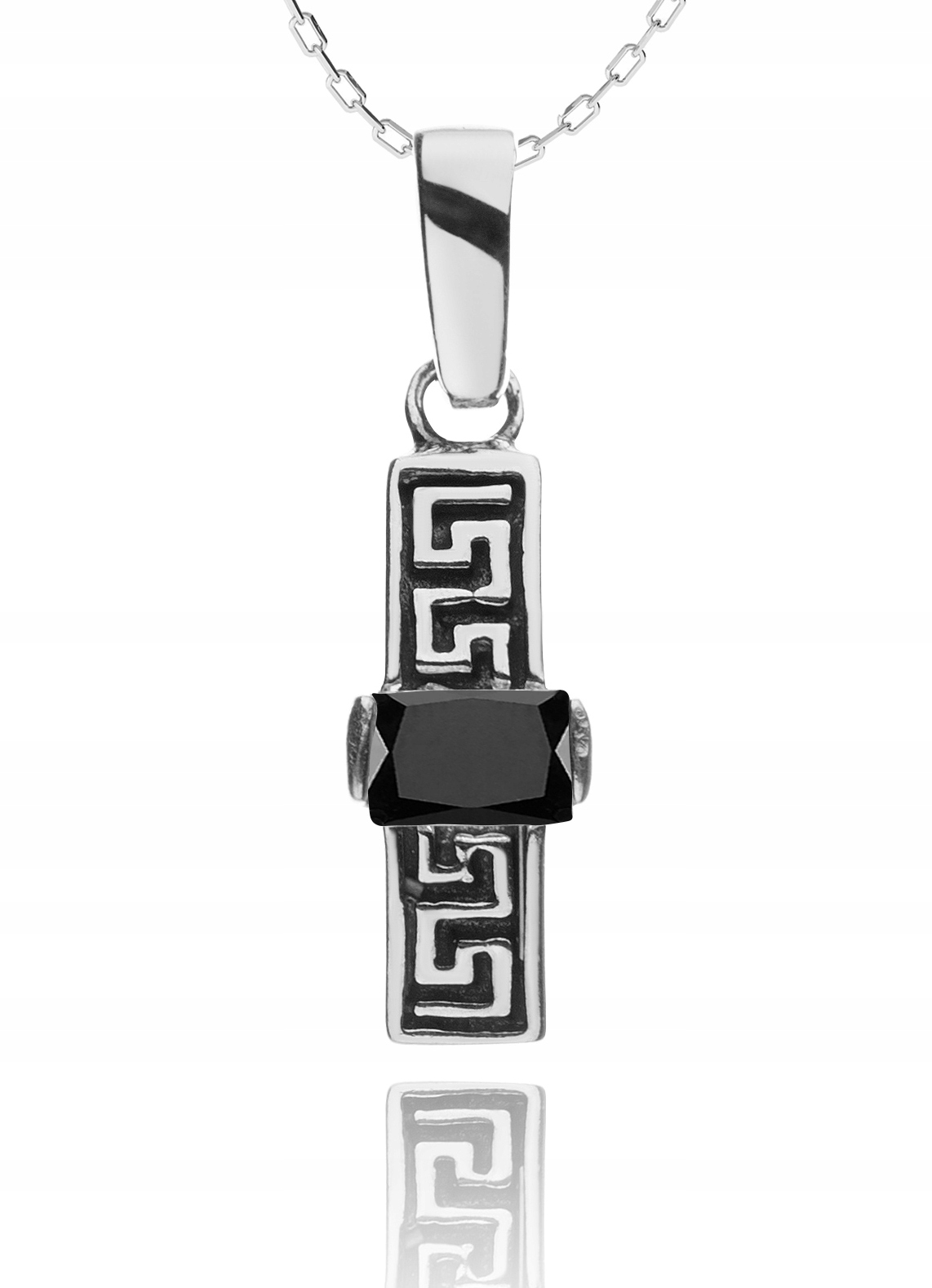 

Srebrny Wisiorek Wzór Grecki Z Czarną Cyrkonią 925