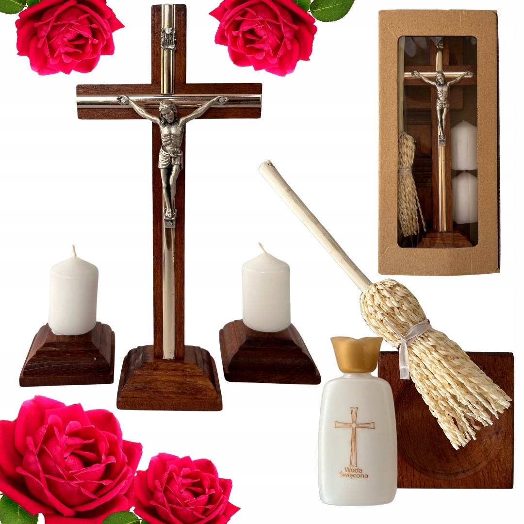 Dřevěná Koledová Souprava kříž příslušenství láhev na vodu svěcená Bonus