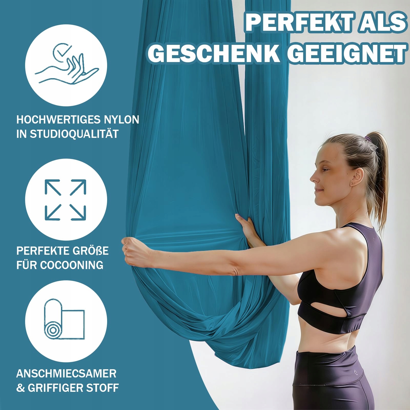 Hamak Do Jogi Powietrznej Aerial Yoga Swing Zestaw Ciemnozielony REDKNOT — miniatura 6