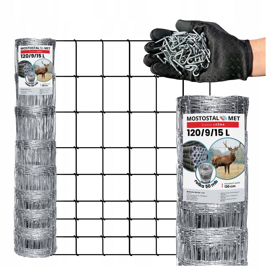 Siatka Leśna Ogrodzeniowa wys 120/9/15 L 50m Budowlana na kury Sarny