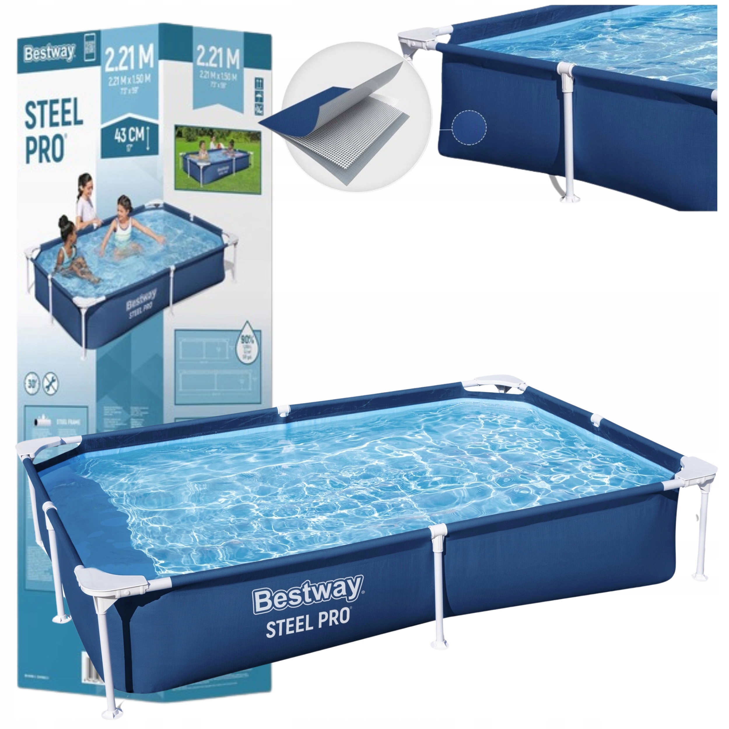 Zahradný Bazen Pre Deti 221x150x43 Bestway Steel Pro Do Záhrady