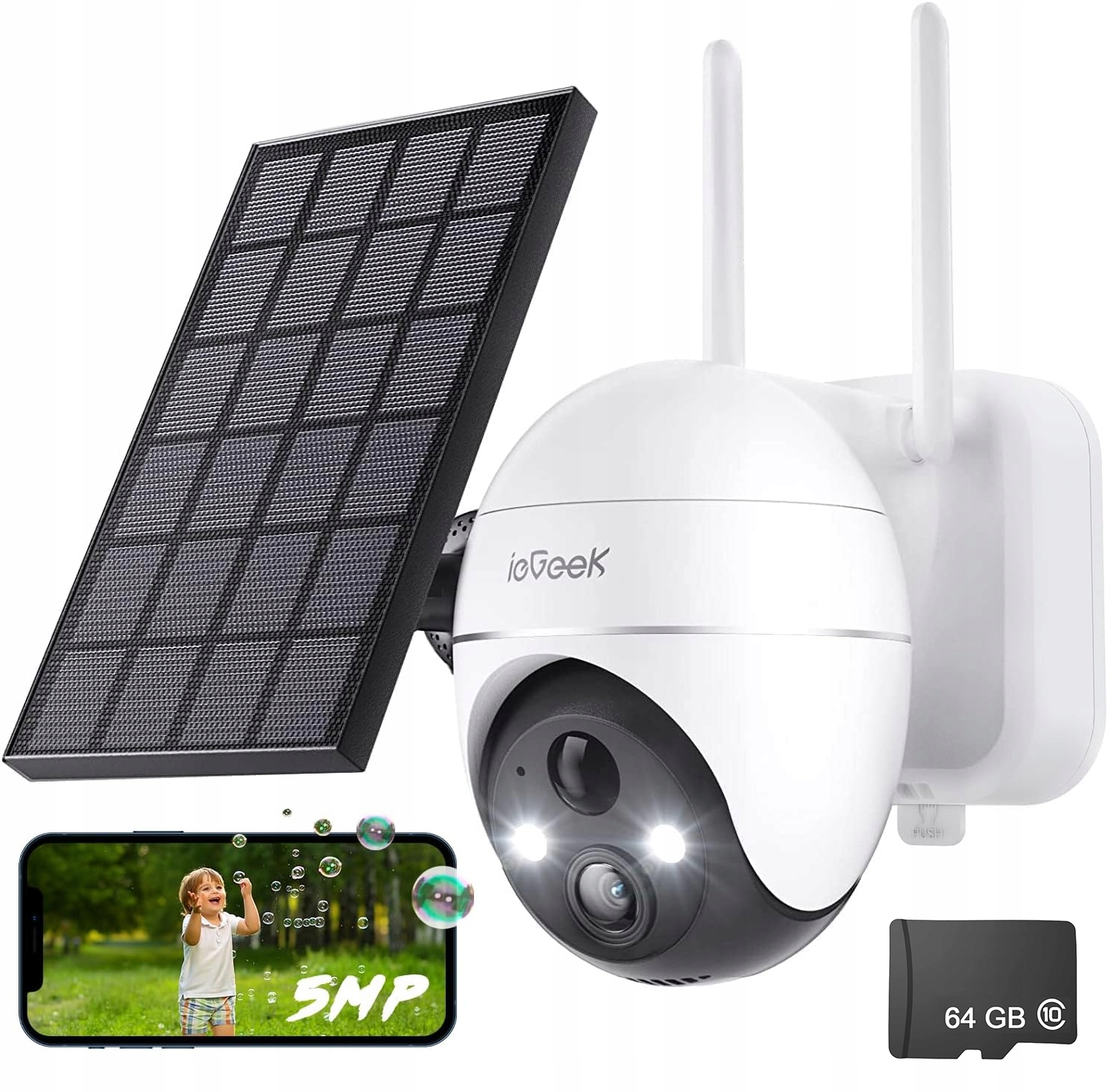 Venkovní kamera Otočná Ip WiFi 4K 5MP Zoom Solární Detekce Pohybu 64GB