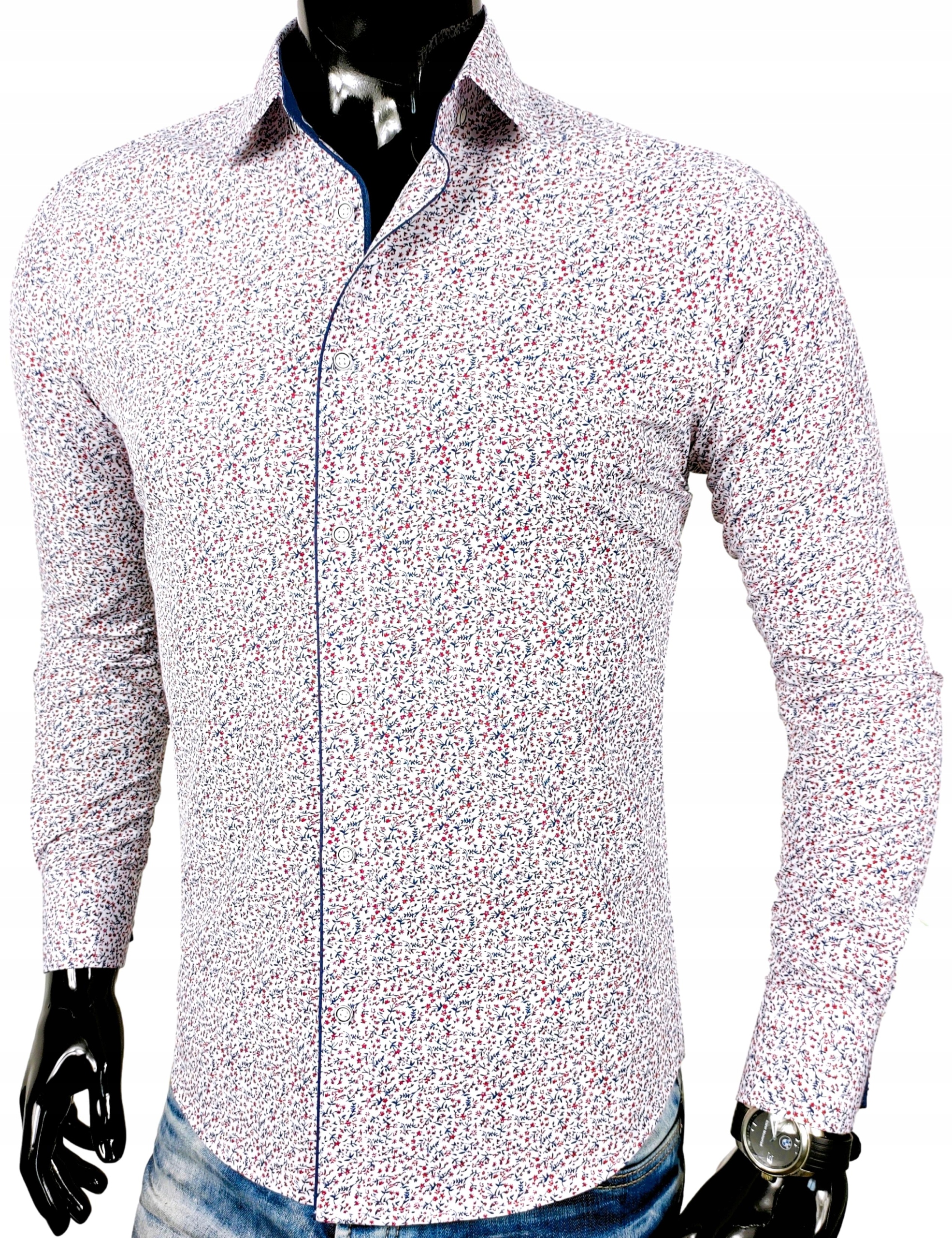 Koszula męska biała w kwiaty EN438 r. L Rozmiar L