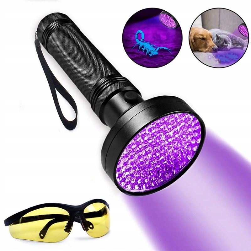 

Latarka 100LED Uv Wielki Reflektor Światło+okulary