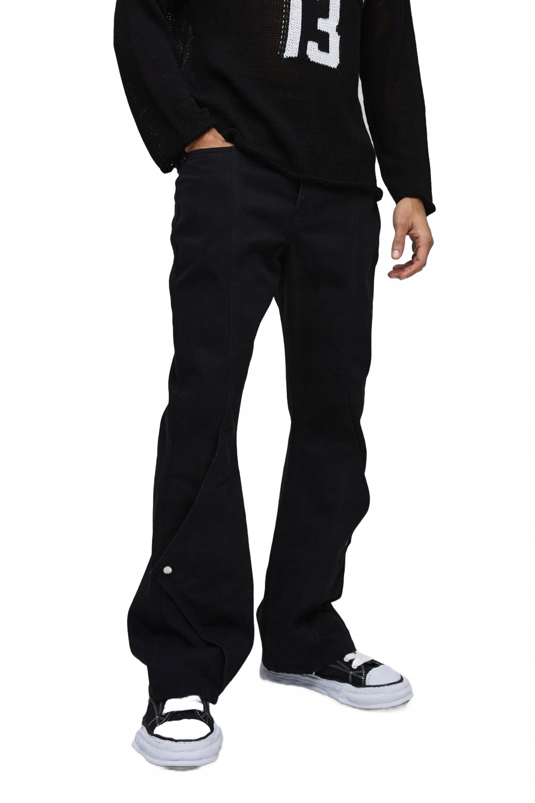 Boohooman Pánské Černé Džíny S Manžetou A Širokou Nohavicí 36 Z3A