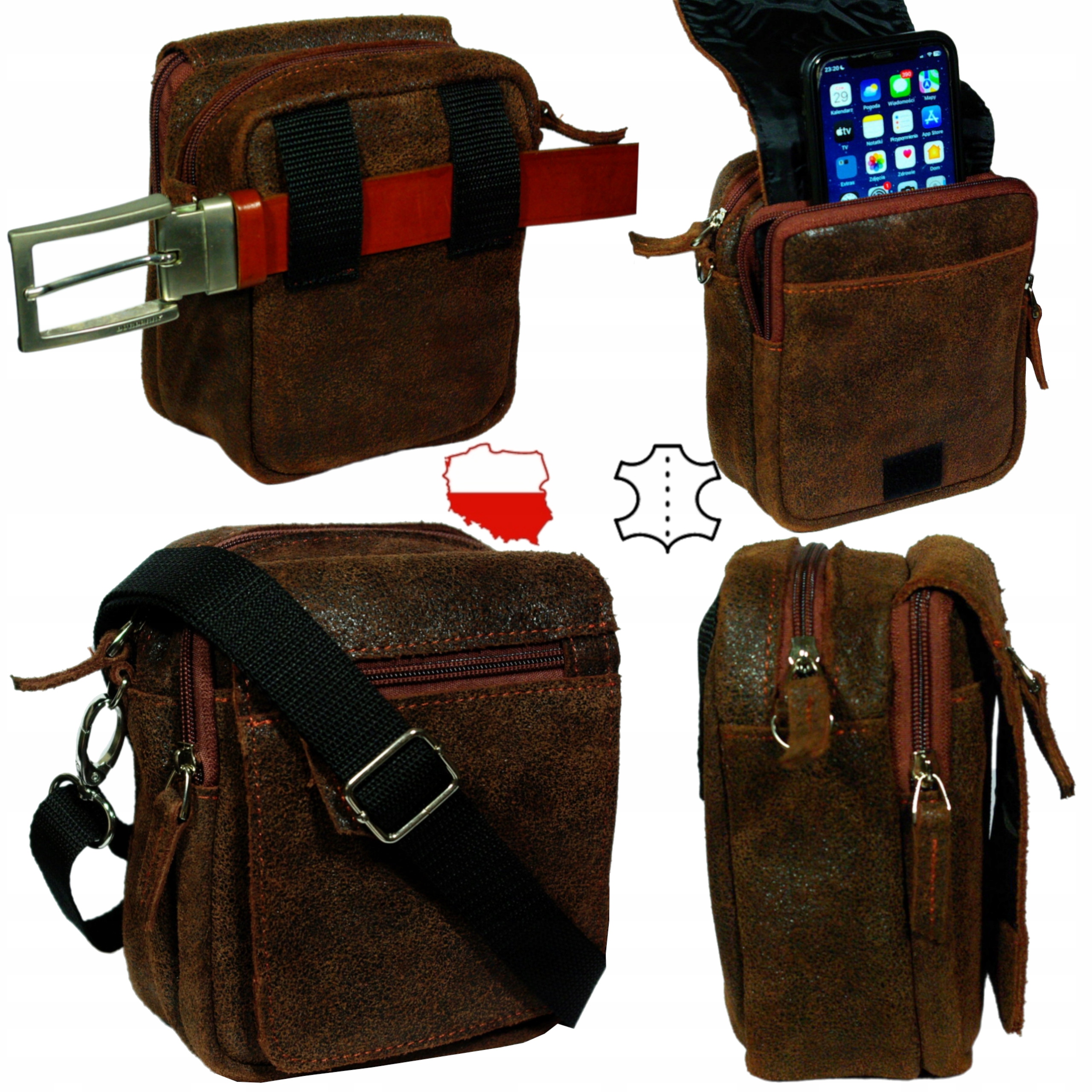 Pánská kožená taška hnědá, dvě komory do ruky, malá polská výroba