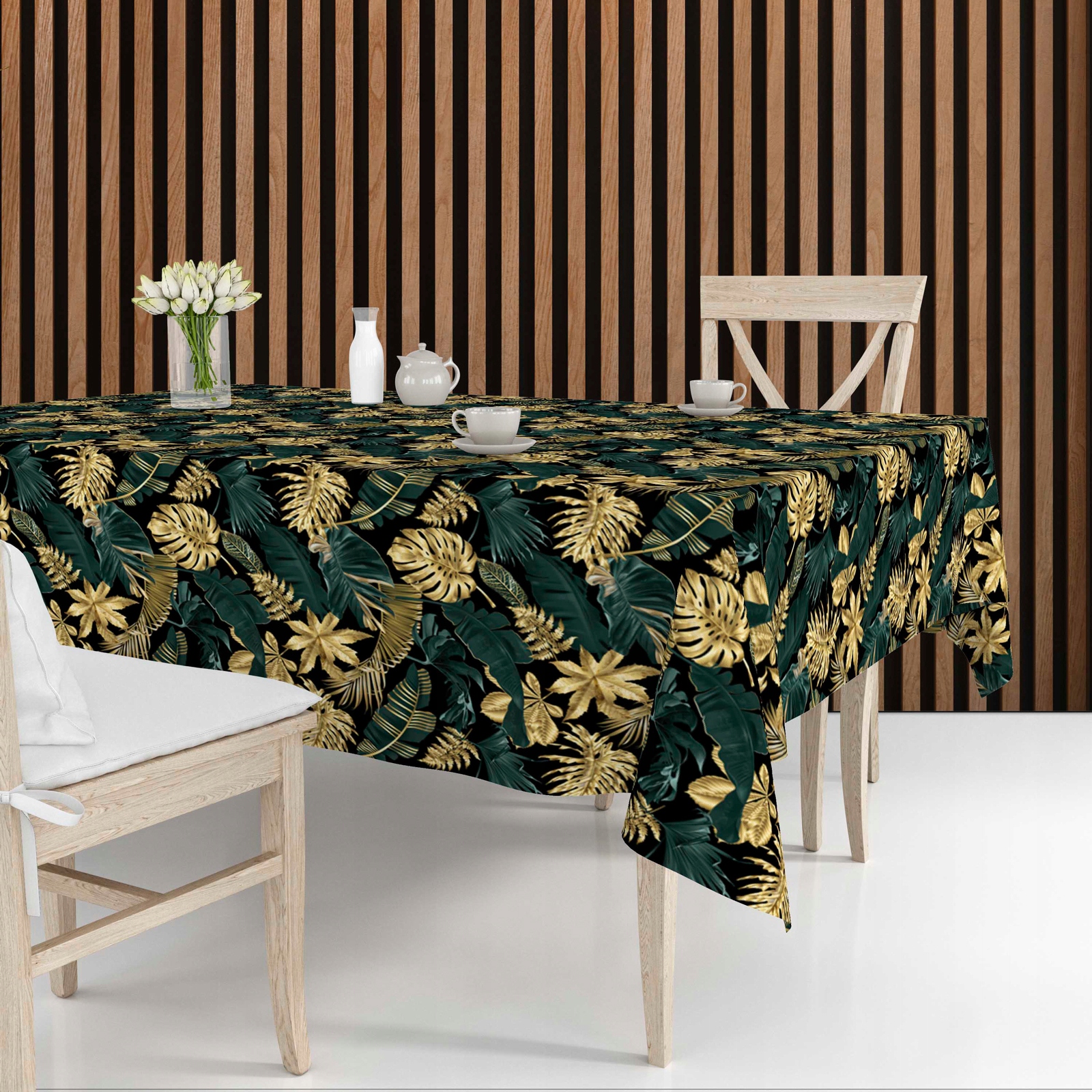 OBRUS DEKORACYJNY 140X240 WZÓR ZIELONE LIŚCIE Marka 123Obrusy