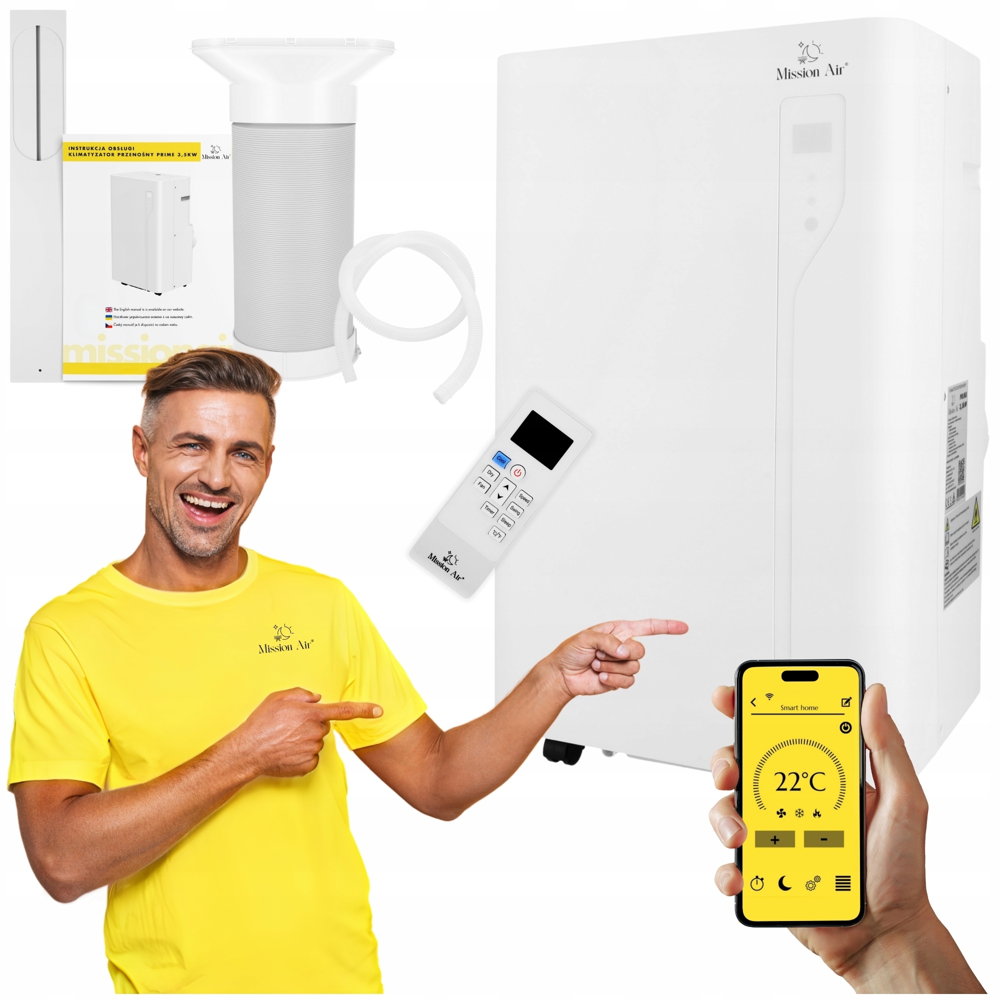 Přenosný Klimatizátor 3v1 Mission Air 3,5 kW odvlhčovač 30 l/24 h Swing WiFi