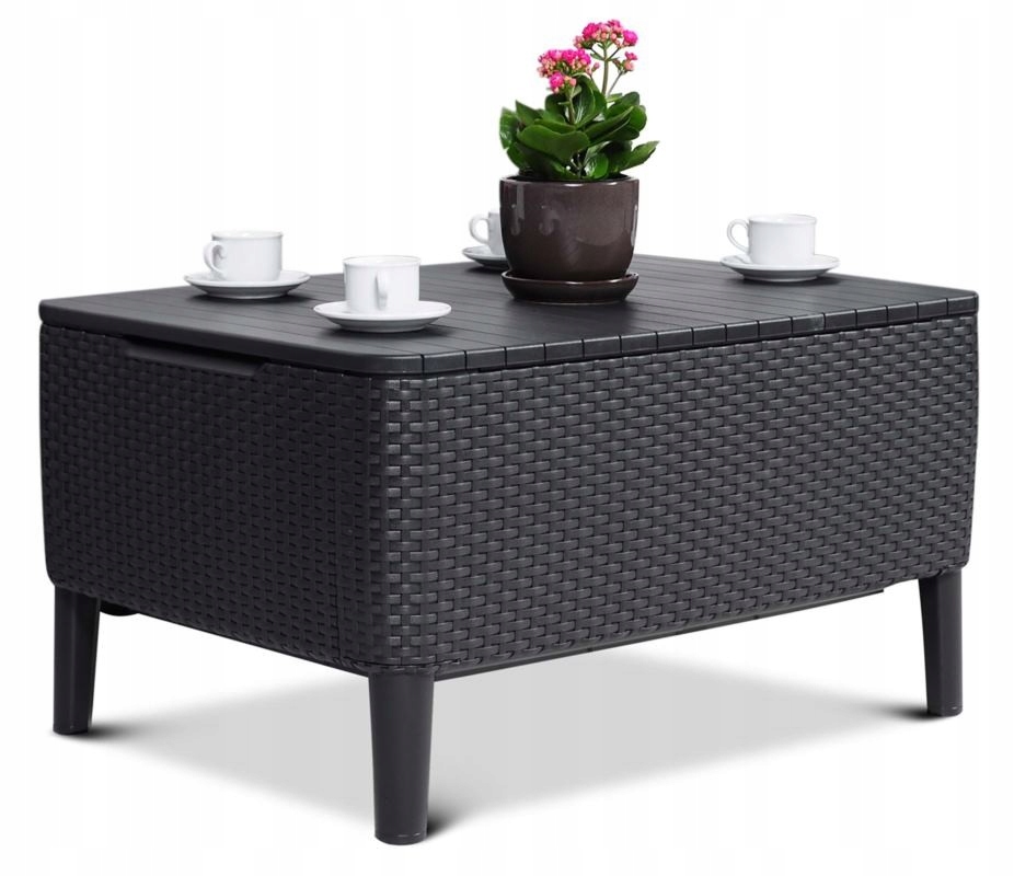 Stolik Kawowy Ogrodowy Z Schowkiem Na Balkon Taras Keter Rattan Grafitowy
