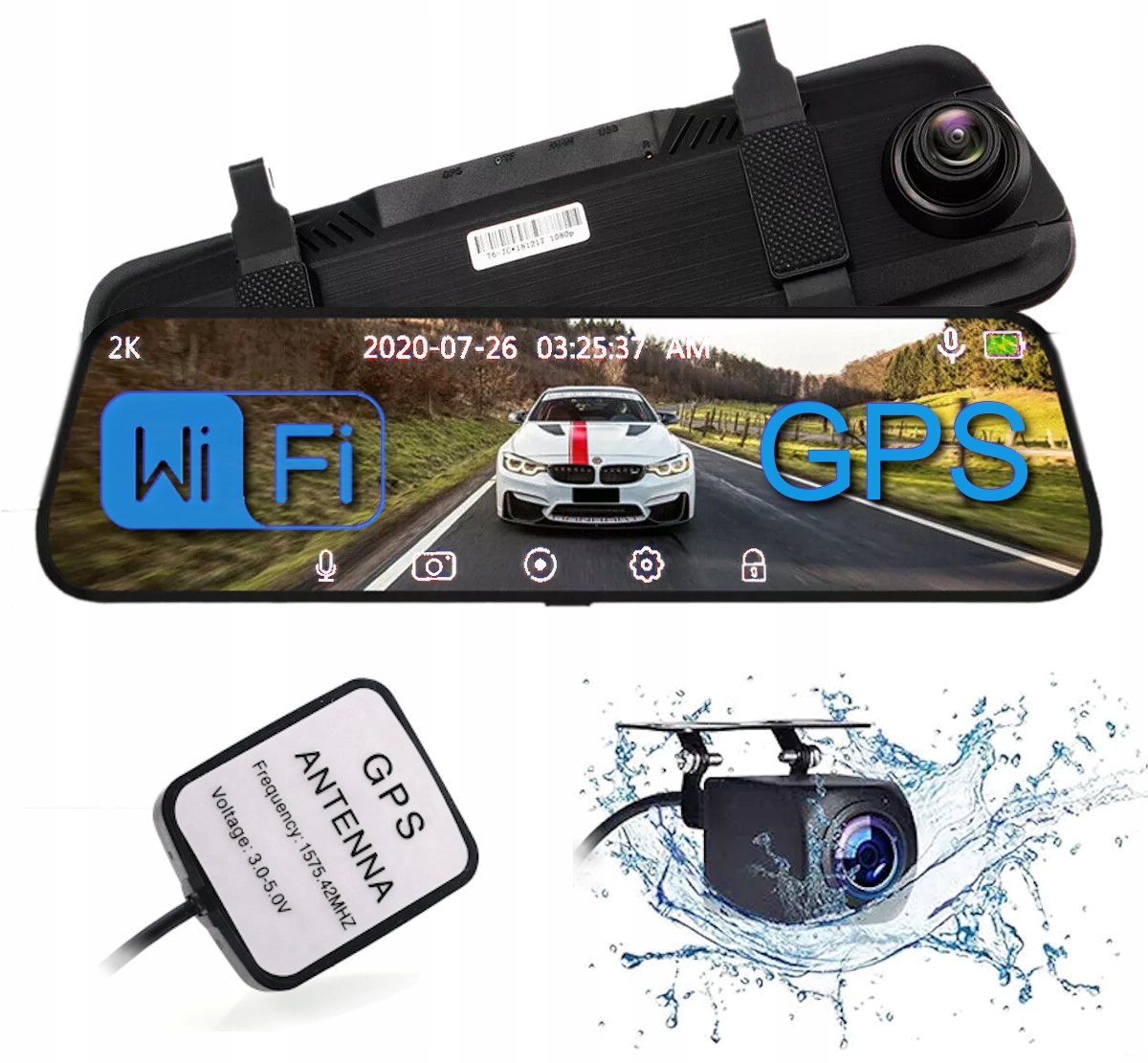 

Rejestrator 2K Lusterko 10 Kamera Cofania WiFi Gps