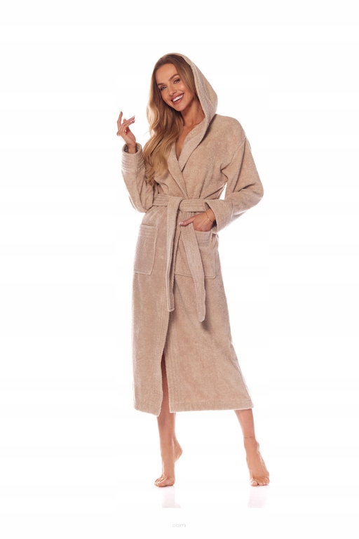 L&L Dámský dlouhý župan s kapucí 2102 béžový vel