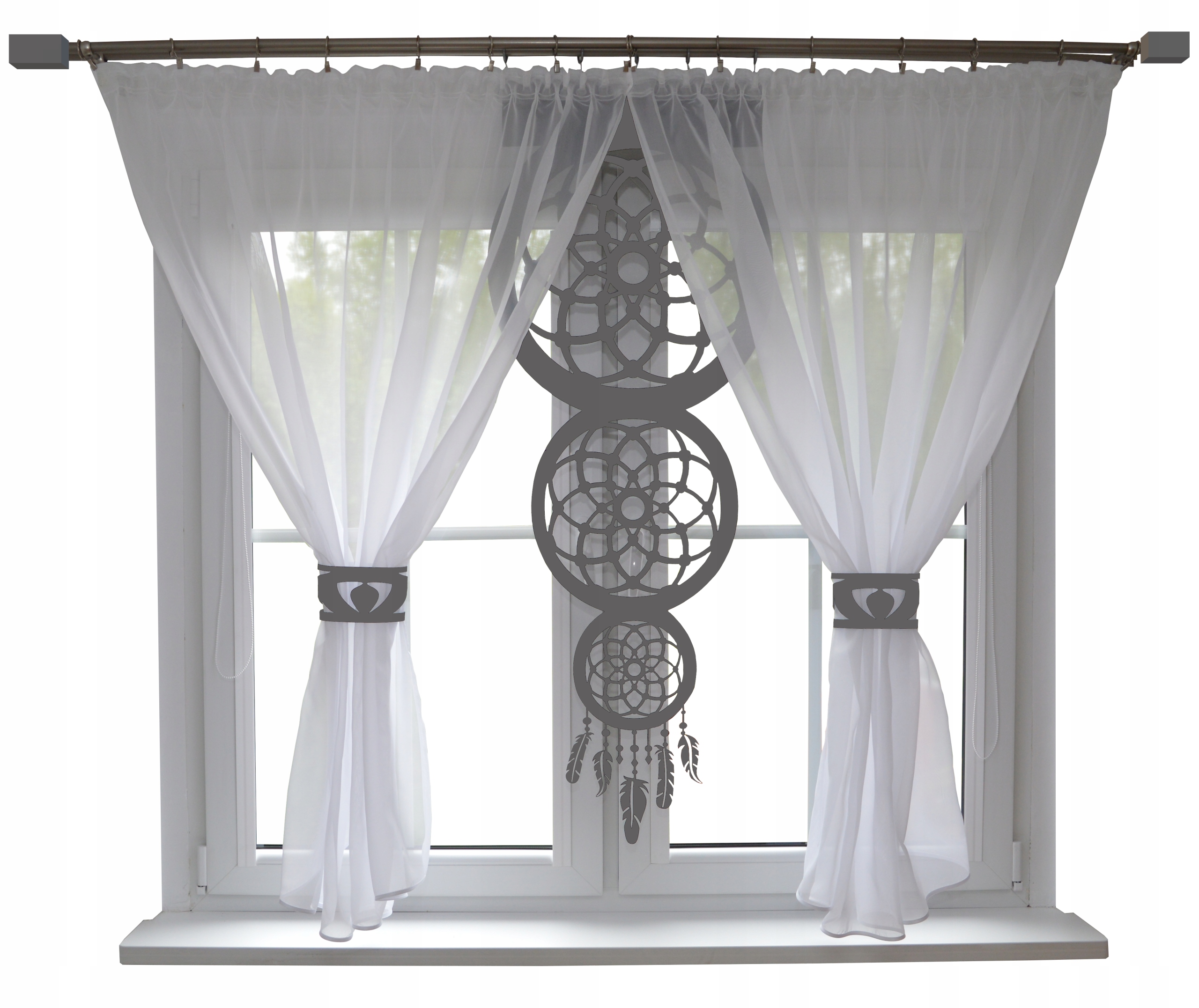 

Firana nowoczesna salon Łapacz ażur 400x145 szary