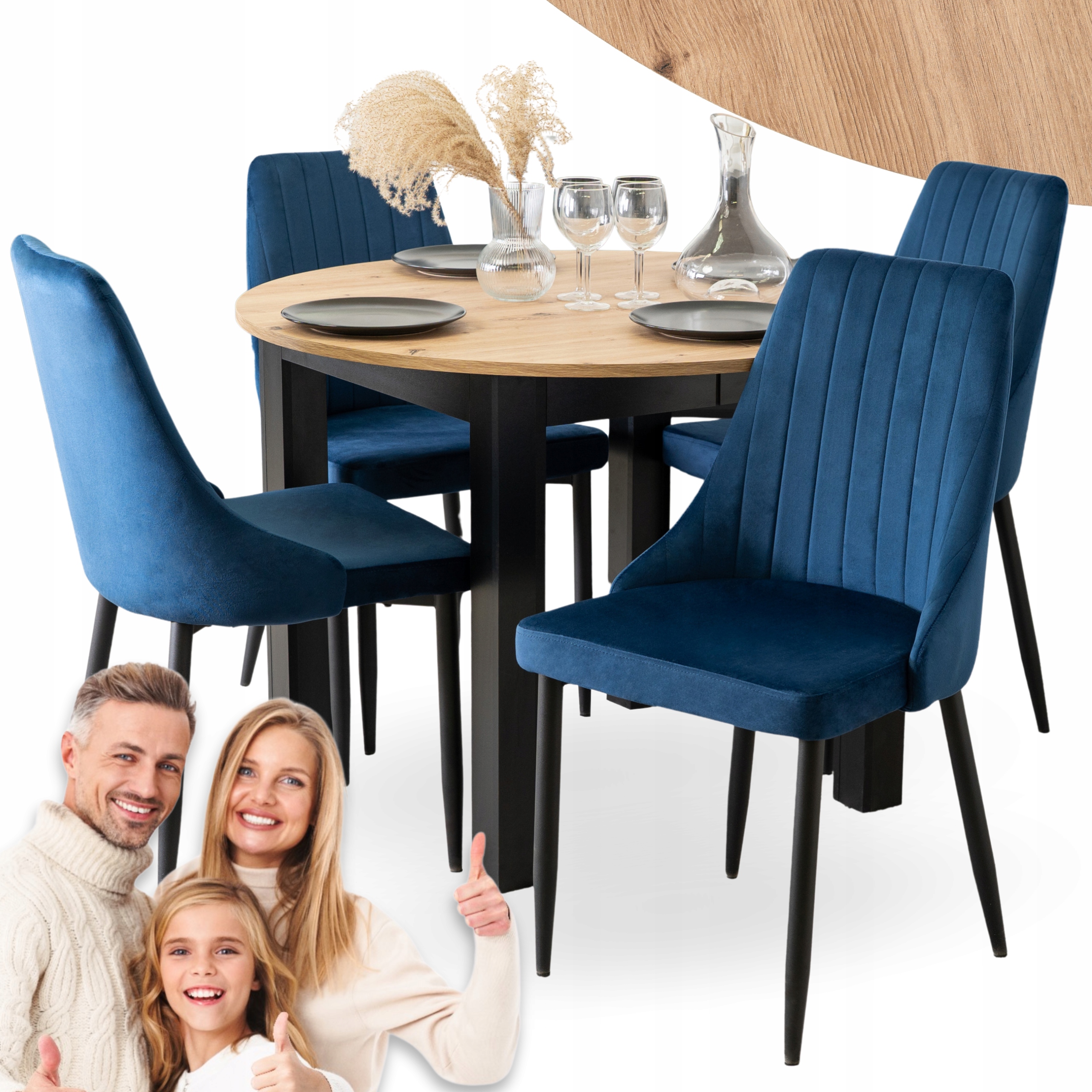 Sada rozkládacího kuchyňského stolu Velur Granát do jídelny Sada 4x