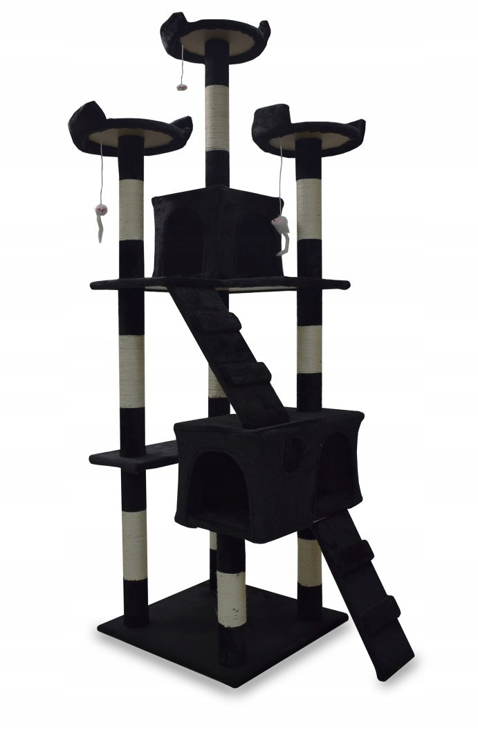 Levně Škrabadlo Sisalový strom pro kočky Kočka Černá 170 cm Vysoká 7 úrovní