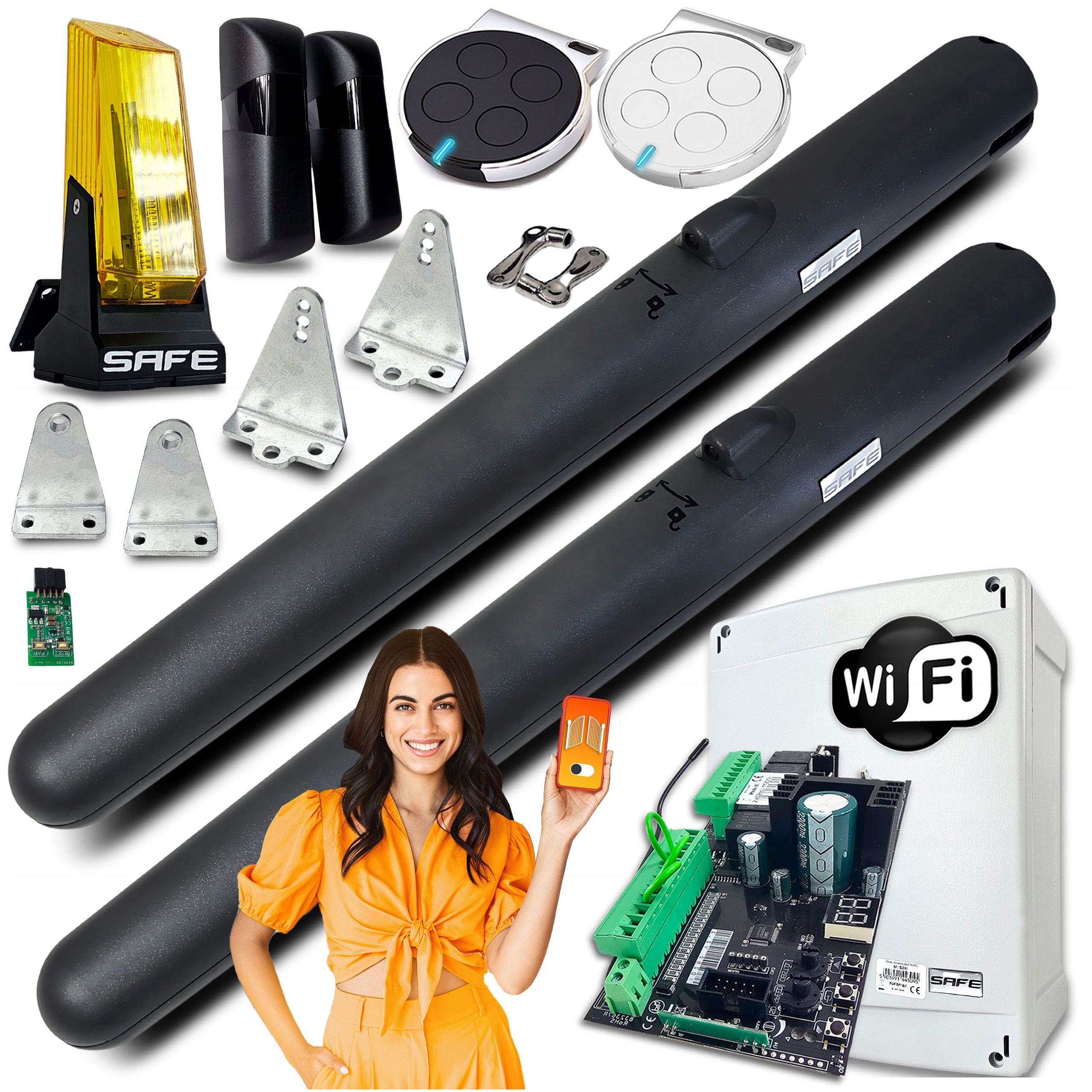 Pohon Pro Dvoukřídlovou Bránu Automat 2 ovladače sada lampa 5 m Wifi Tuya