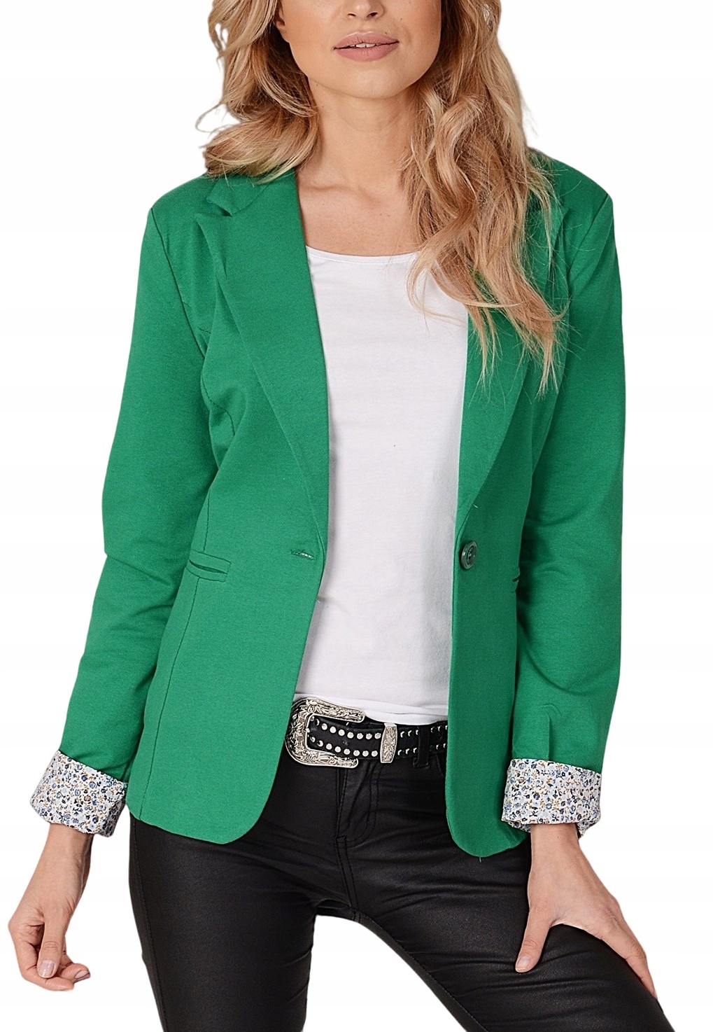 Damska Marynarka Żakiet bawełniana kobieca zielony miejski styl XL/42