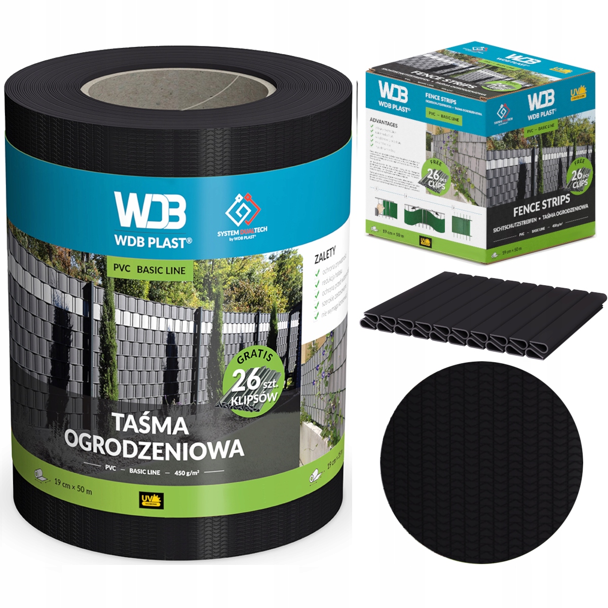 Taśma Ogrodzeniowa Czarna 19cm 50m Osłona Na Ogrodzenia Panelowe Płot Uv+