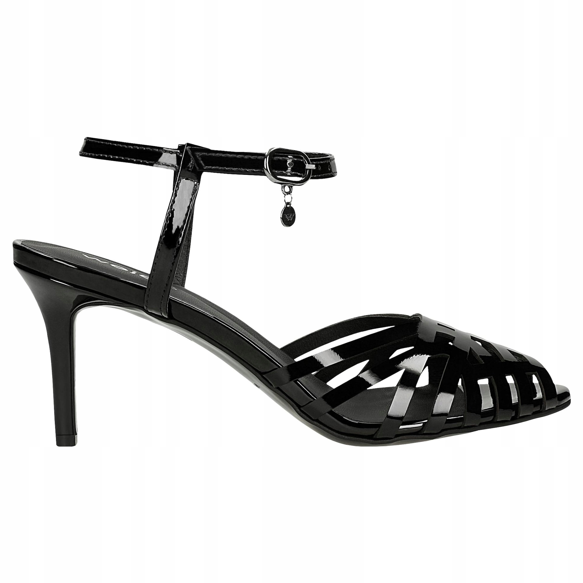 Černé lakované dámské sandály s uzavřenou přední částí, velikost vel.