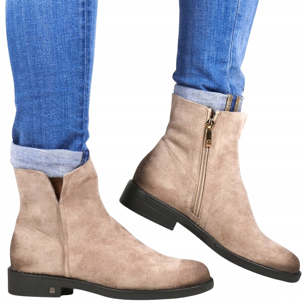 Dámské Kotníkové Boty Na Ploché Podrážce, Módní Boty Potocki Khaki Béžové 37