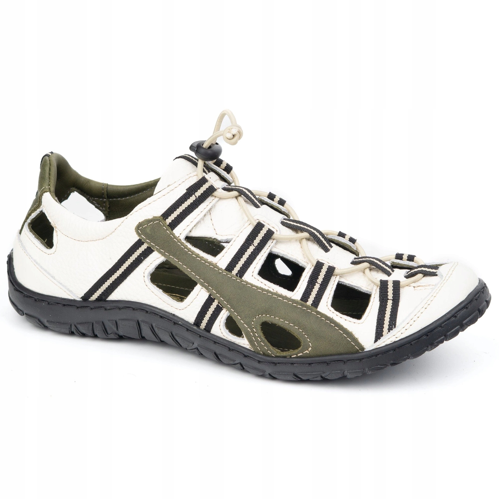 Pánské kožené prodyšné cyklistické boty 262KZ bílé se zelenou barvou 44