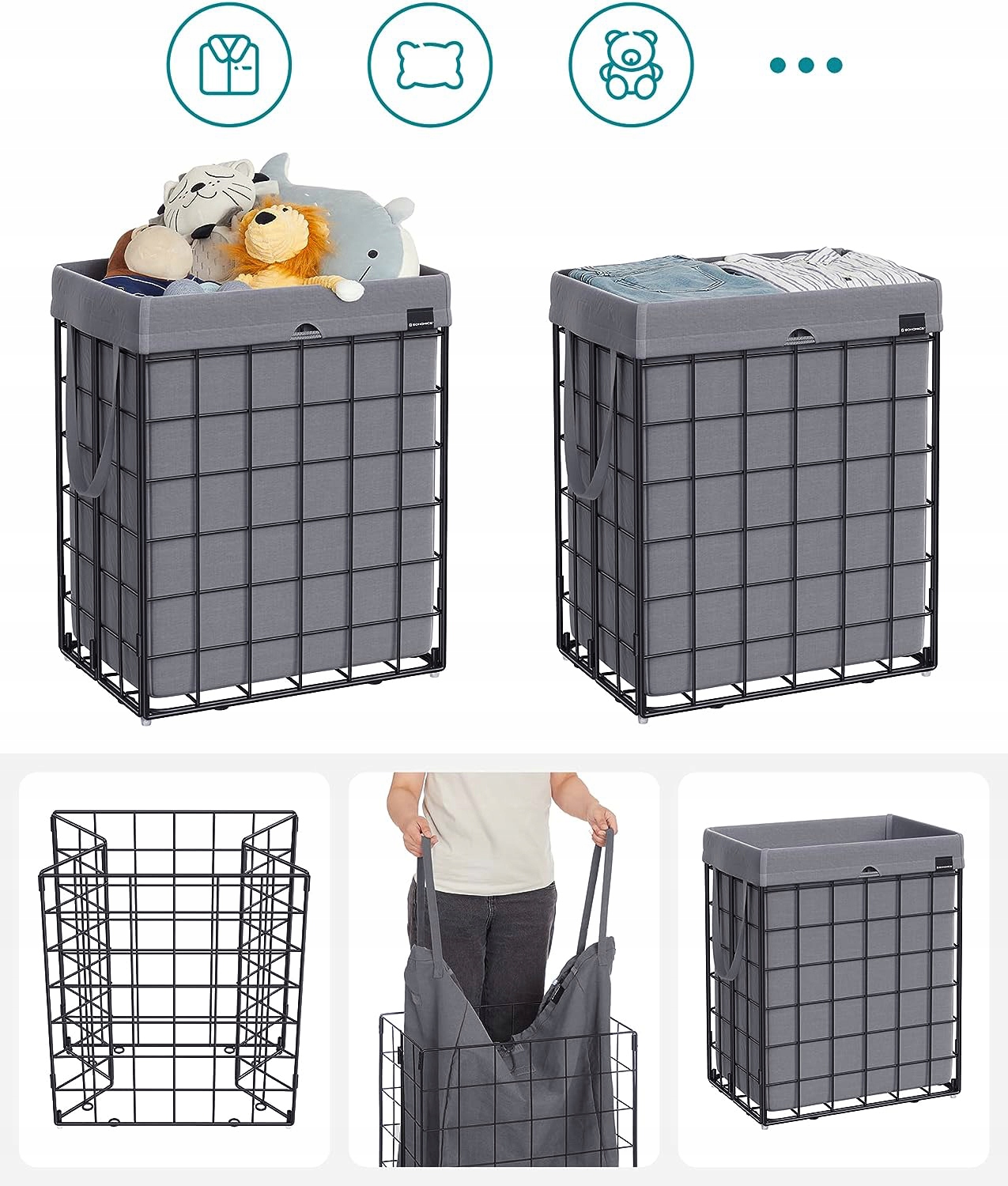 Kosz wolnostojący na pranie Songmics 90l czarny J20 Kod producenta LCB190G01