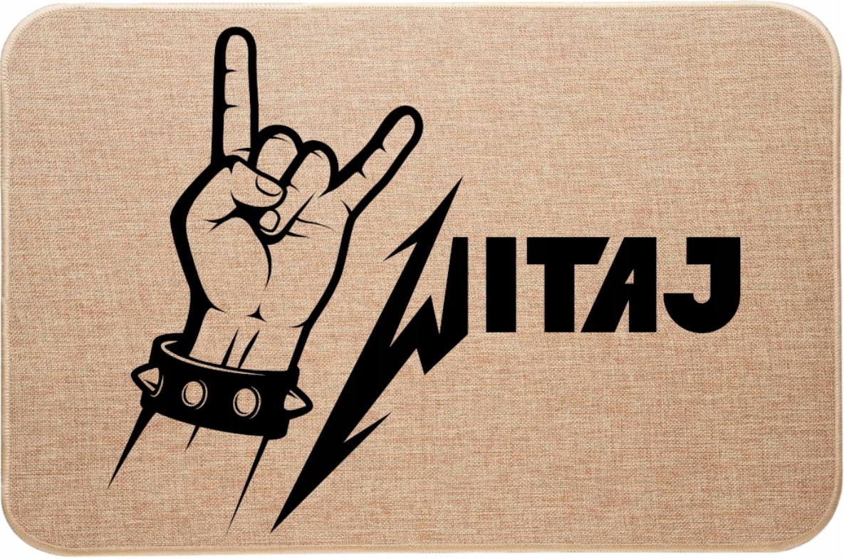 Lněná rohožka pod dveře Rockový potisk vládne Ahoj Welcome