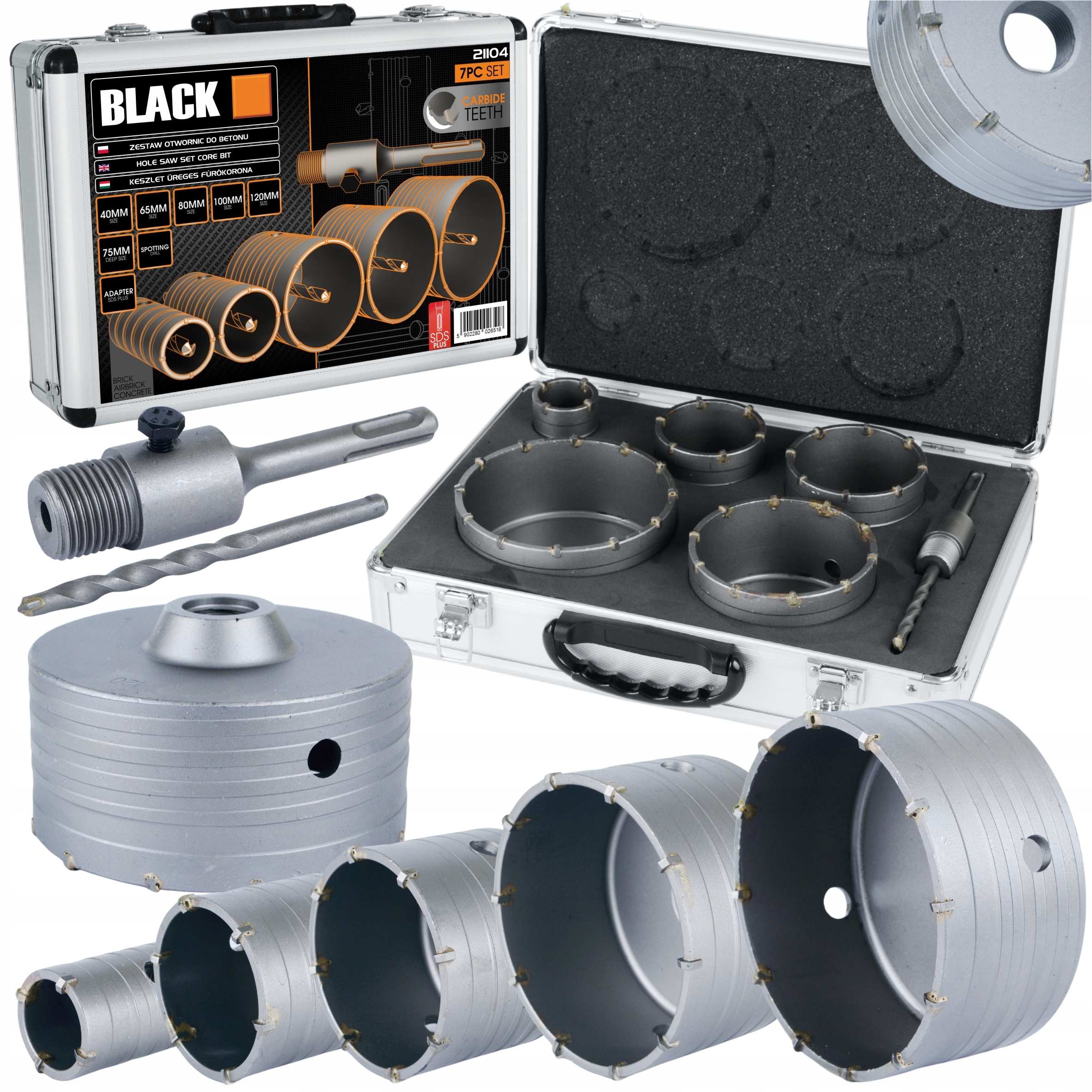 Black/boxer bx492 Otwornice do Beton Muru 6PCS Sds Plus Walizka Koronki