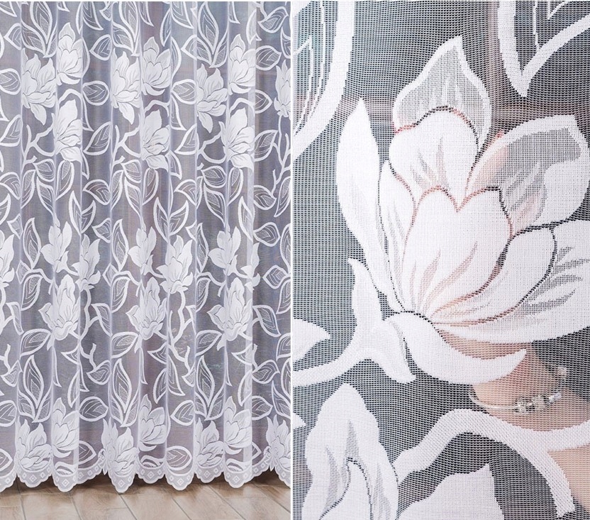 Firana żakardowa wzór 023338, 400x200cm prosta w kwiaty (z obszyciem)