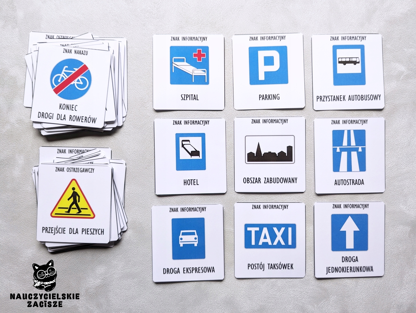 ZNAKI DROGOWE dla dzieci 54 karty Pomoce dydaktyczne Ruch drogowy Edukacja Wydawnictwo Nauczycielskie zacisze