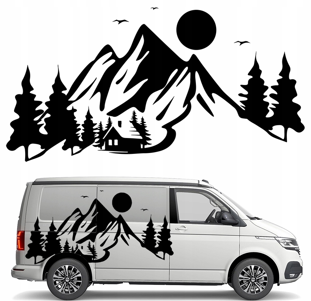 Nálepka Grafika na karavan a přívěs Motiv Hory Mountain Les Kamping 90x174