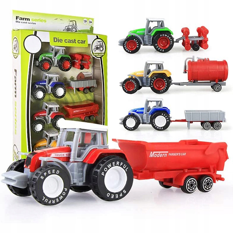 

Zestaw 4 Traktory z maszynami metalowa karoseria