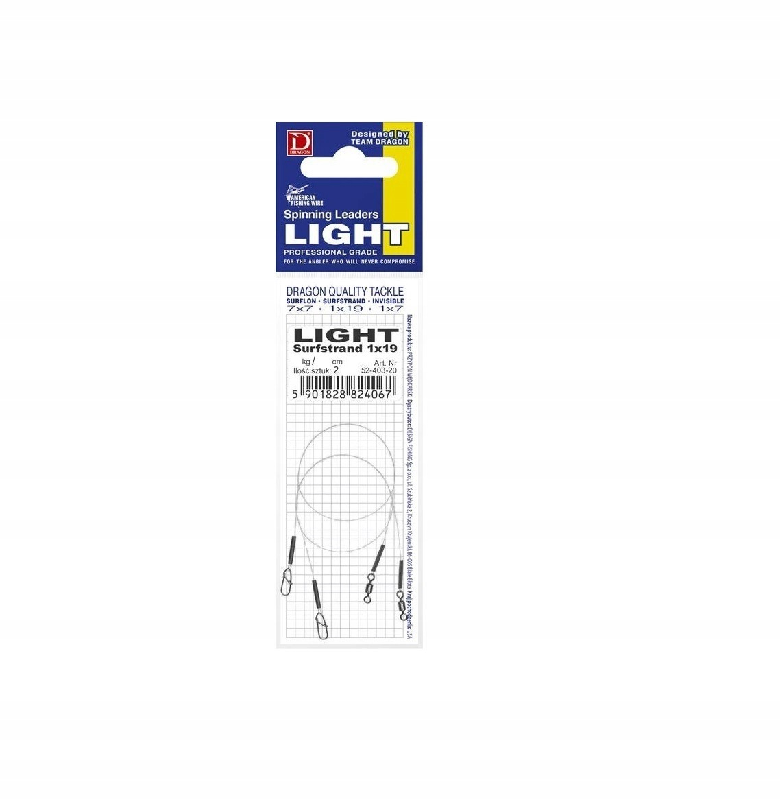 Przypon Dragon 1x19 Surflon Light 8kg 20cm 2szt