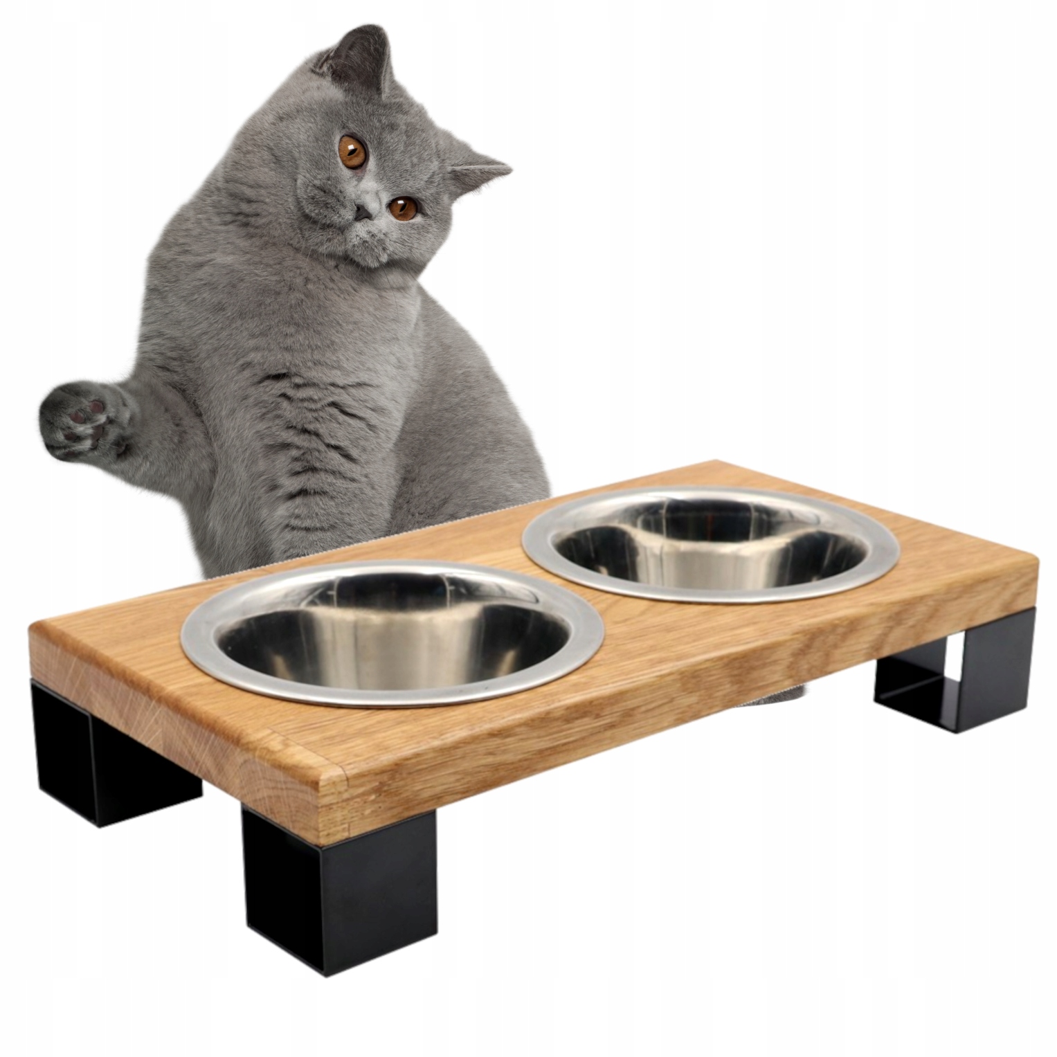 Drewniany Bufet Miski Na Stojaku Dla Kota Psa Podstawka miski 2x450ml