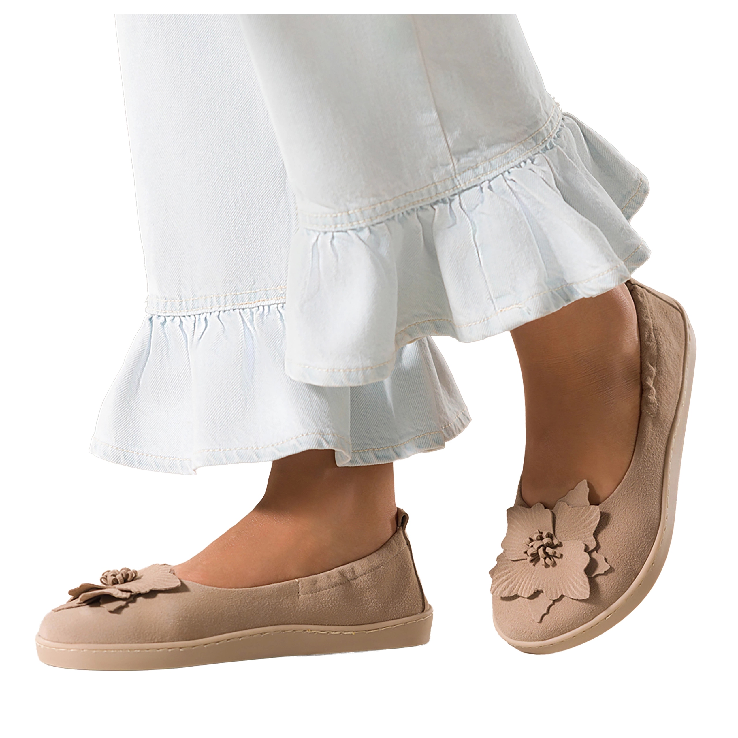 Baleríny Dámské Béžové Barefoot Semišové S Květinkou Široké Kožené vel 37