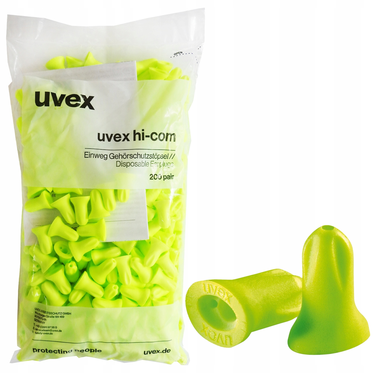 Wkładki, zatyczki douszne przeciwhałasowe Uvex Hi-com worek 200 par