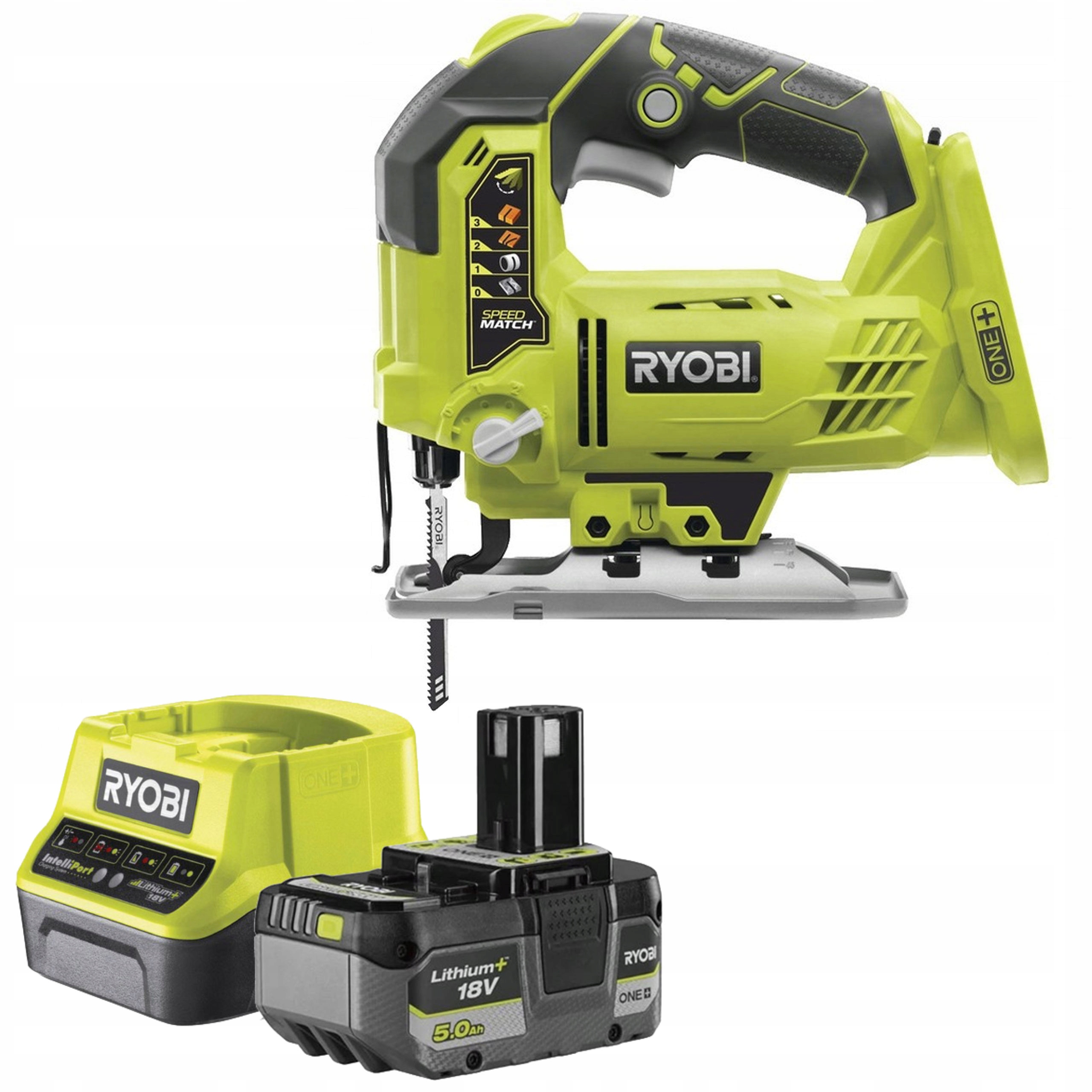 Ryobi Akumulátorová Pila Ryobi R18JS-0 Nabíječka Akumulátor 5 Ah