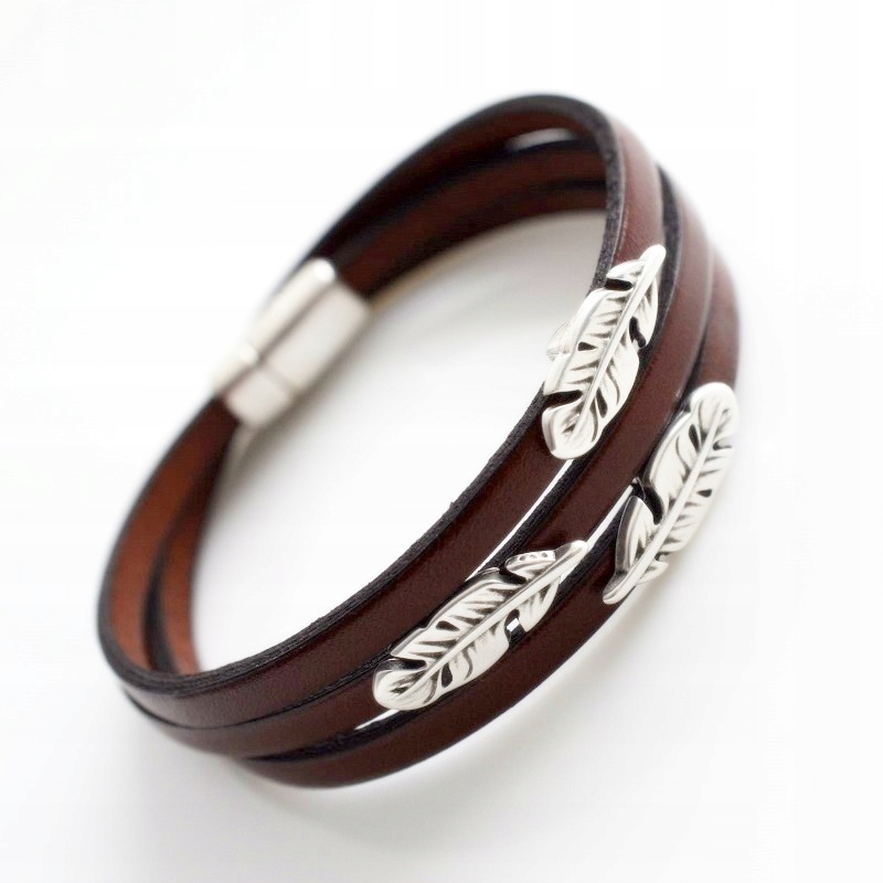 Bransoletka skórzana granatowa 5mm piórko Rodzaj Rękodzieło