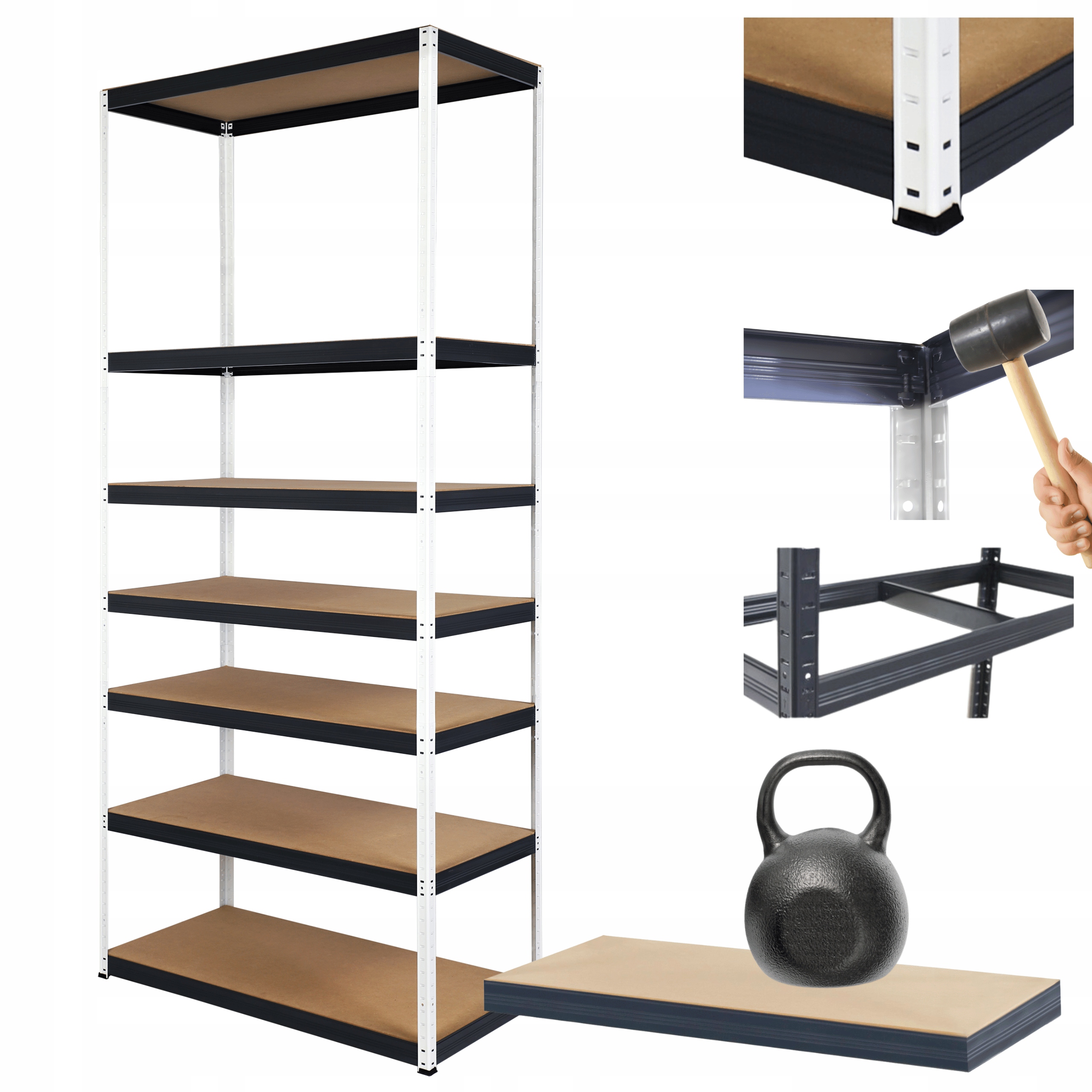 Kovový skladovací regál Helios 270x110x30 cm 7Px175 kg Pevný