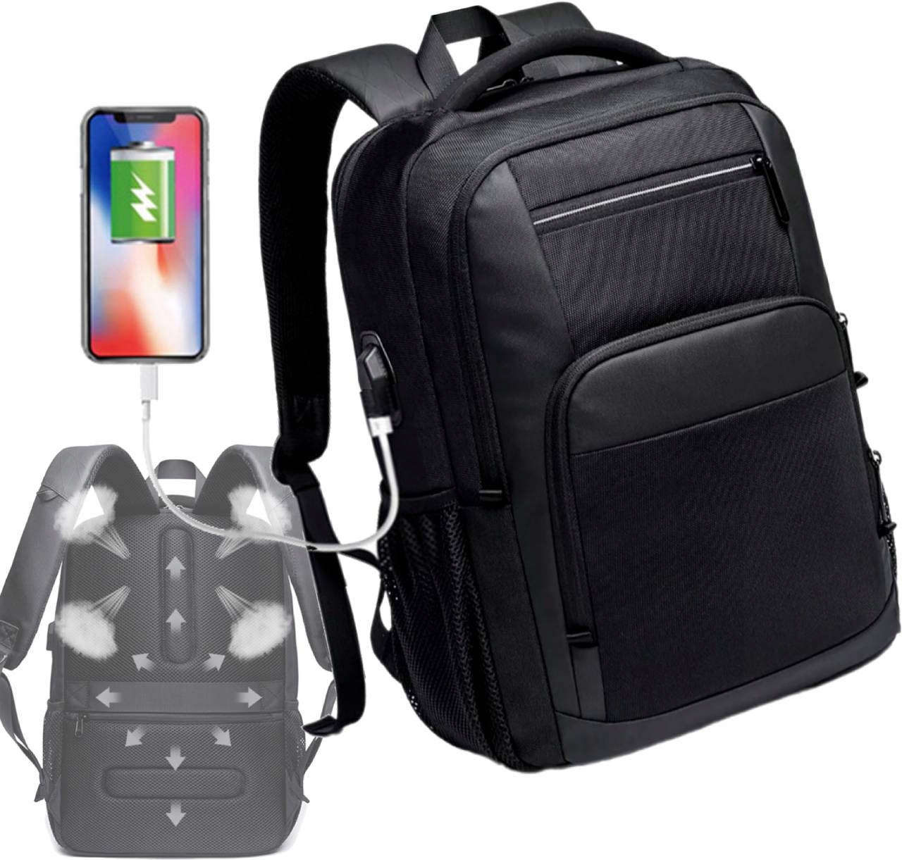 Batoh Bange na Notebook 15.6 městský mládežnický s Usb černý Cestovní velký