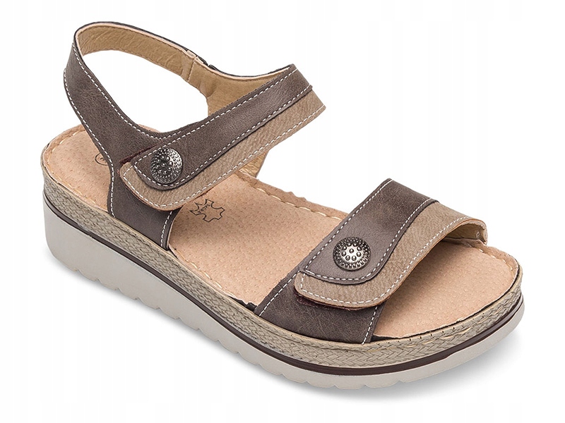 

Wygodne sandałki damskie na rzepy Brązowe 41