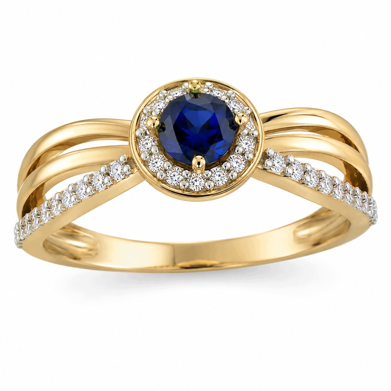 Zlatý Prstýnek Se Safírem A Vlnami Ze Zlata Ryzosti 585 Color Gem Azurel