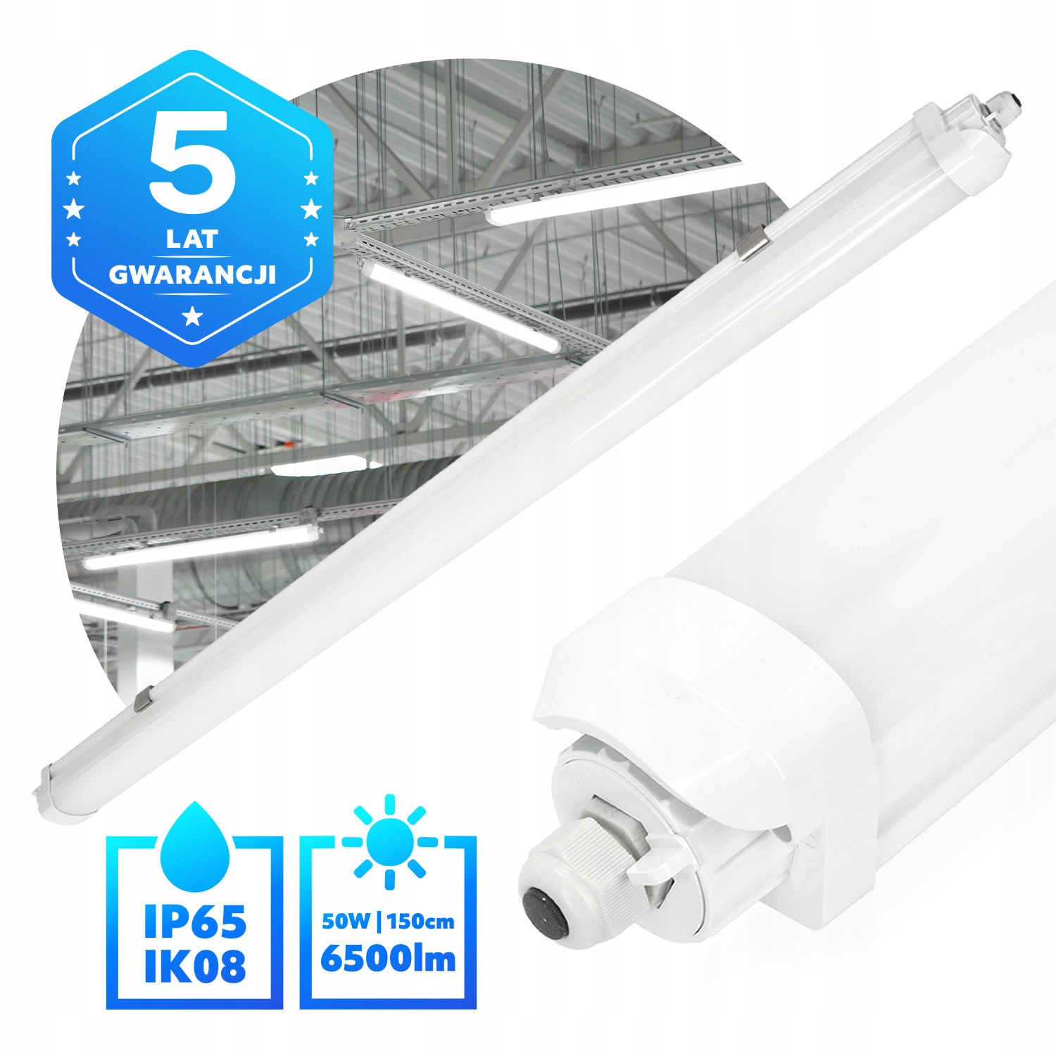 Led dielenská lampa 50 W Hermetické neutrálne svietidlo IP65