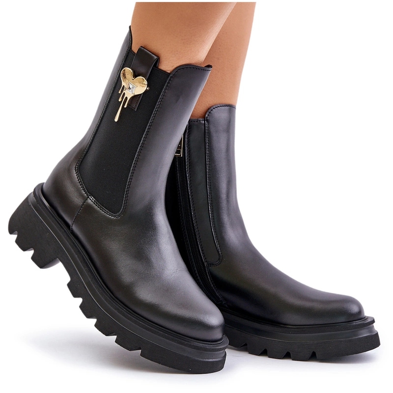 Kotníkové Boty Přírodní Kůže Ozdoba Na Zip Chebello 4537 Černá 41